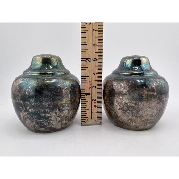 Salt and Pepper Shakers Silver Plate Cute Small Modern‎ Brutalist - Picture 5 of 7